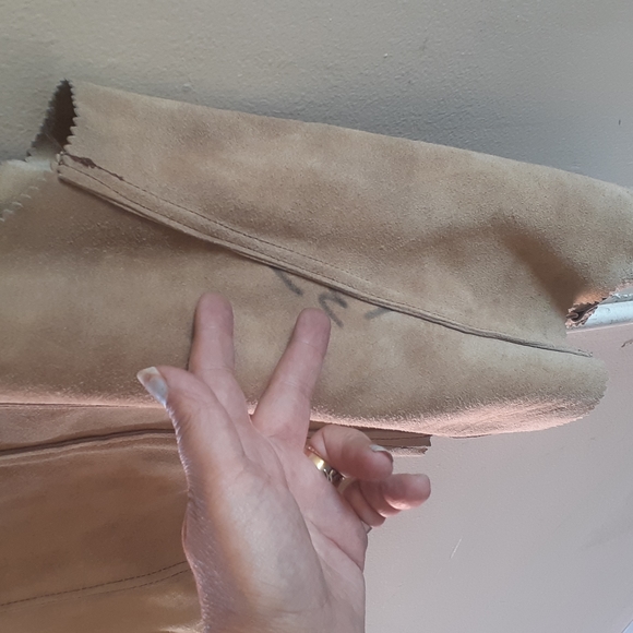 Coachella Hippie Vtg Tan Suede Vest Gold hoops Boho Unisex - Picture 10 of 15